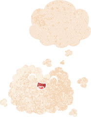 cartoon happy smoke cloud and thought bubble in retro textured style