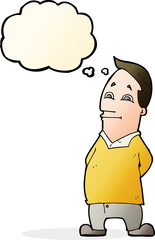 cartoon friendly man with thought bubble