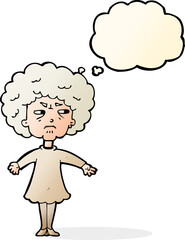 Fototapeta premium cartoon bitter old woman with thought bubble