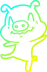 cold gradient line drawing cartoon drunk pig