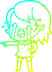 cold gradient line drawing cartoon crying vampire girl