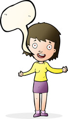 cartoon excited woman with speech bubble