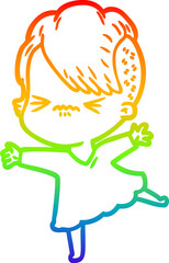 rainbow gradient line drawing cartoon annoyed hipster girl