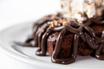 chocolate  brownie cake on a white plate