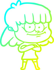 cold gradient line drawing cartoon smiling woman