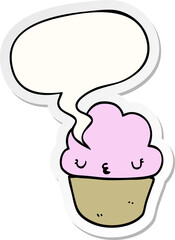 cartoon cupcake and face and speech bubble sticker