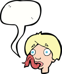 cartoon head sticking out tongue with speech bubble