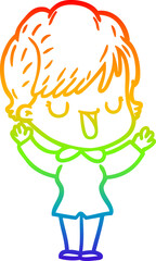 rainbow gradient line drawing cartoon woman talking