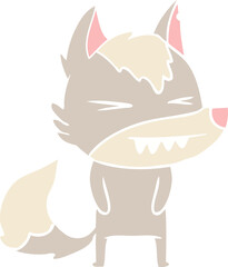 angry wolf flat color style cartoon