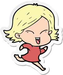 sticker of a happy cartoon girl