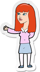 sticker of a cartoon woman gesturing to show something