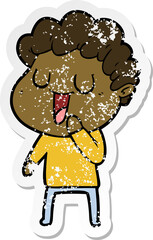 distressed sticker of a laughing cartoon man