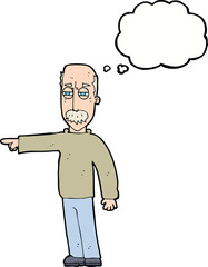 cartoon old man gesturing Get Out! with thought bubble