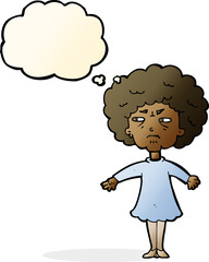 cartoon bitter old woman with thought bubble