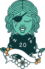 half orc rogue with natural twenty dice roll illustration