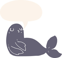 cartoon seal and speech bubble in retro style