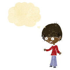 cartoon stressed out woman with thought bubble