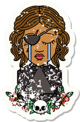 crying human rogue with natural one d20 roll illustration