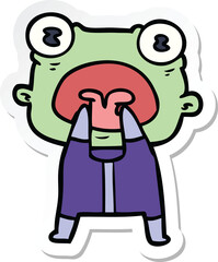 sticker of a cartoon weird alien communicating