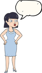 speech bubble cartoon woman with hands on hips
