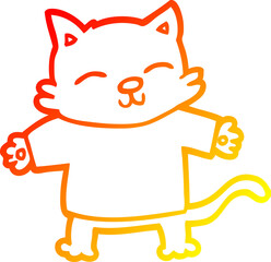 warm gradient line drawing happy cartoon cat