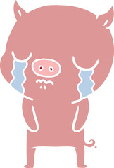 flat color style cartoon pig crying