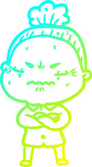 cold gradient line drawing cartoon annoyed old lady