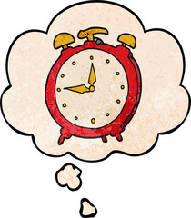 cartoon alarm clock and thought bubble in grunge texture pattern style