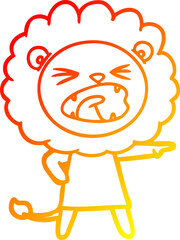 warm gradient line drawing cartoon angry lion in dress