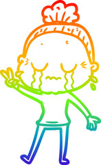 rainbow gradient line drawing cartoon crying old lady