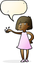 cartoon woman showing off engagement ring with speech bubble