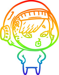 rainbow gradient line drawing cartoon astronaut woman