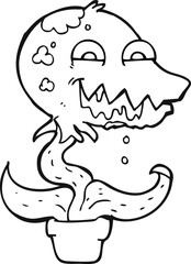 black and white cartoon monster plant