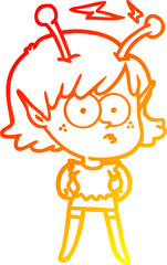 warm gradient line drawing cartoon alien girl