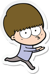 sticker of a nervous cartoon boy