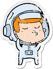 distressed sticker of a cartoon confident astronaut