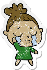 distressed sticker of a cartoon crying woman