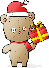 cartoon christmas teddy bear with present