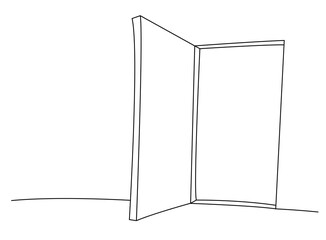 Cartoon doodle drawing of open wooden door