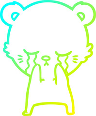 cold gradient line drawing crying cartoon bear