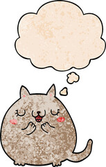 cartoon cute cat and thought bubble in grunge texture pattern style