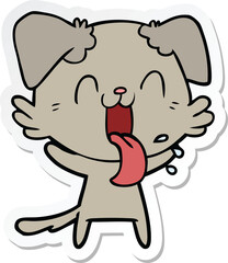 sticker of a cartoon panting dog