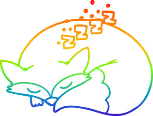 rainbow gradient line drawing cartoon sleeping fox