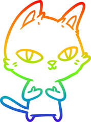 rainbow gradient line drawing cartoon cat staring