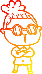 warm gradient line drawing cartoon woman wearing spectacles