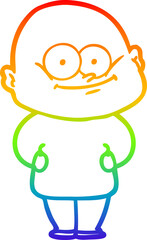 rainbow gradient line drawing cartoon bald man staring