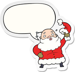 cartoon santa claus waving his hat and speech bubble sticker