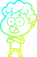 cold gradient line drawing cartoon man gasping in surprise