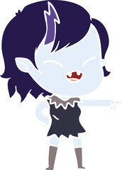 flat color style cartoon vampire girl pointing and laughing
