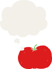 cartoon tomato and thought bubble in retro style